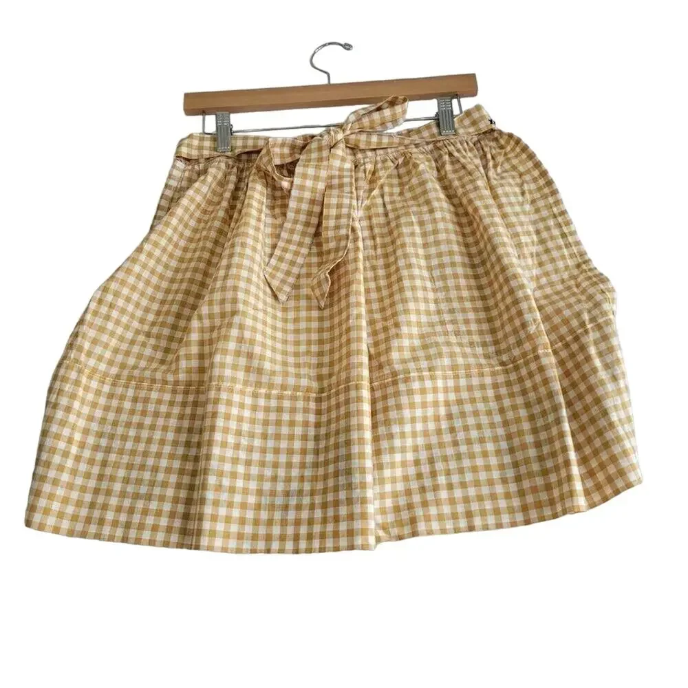 Handmade Black Stitched Yellow Gingham Apron One Size